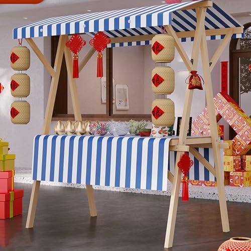 Portable Vendor Cart Mobile Vendor Stand Thickened Wooden Frame Easy Setup 140kg Load Capacity 360° Swivel Wheels Outdoor Cart for Farmers Market Party Events Display(Blue+White,150cm(59in)) by Unknown