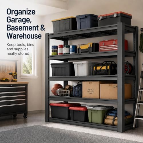 Tote Storage Rack, Garage Shelving Heavy-Duty Storage Bin Rack, 4-Tier Storage Shelves, Commerical Rack for Garage, Warehouse, Basement, 2 Pcs - Image 7