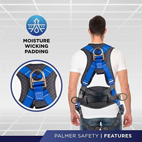 Palmer Safety Hammerhead 5pt Safety Harness Back Padded, QCB Chest, Tongue Buckel Legs Straps, Back & Side D-Rings - Image 3
