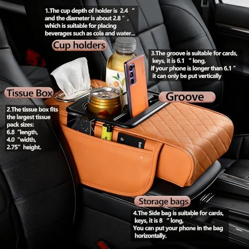 Automotive Armrests Car Console Organizer and Console Cover, Car Center Console Cover with Center Console Cup Holder, Memory Foam Waterproof Leather Auto Armrest Protector (Wine Red) - Image 3