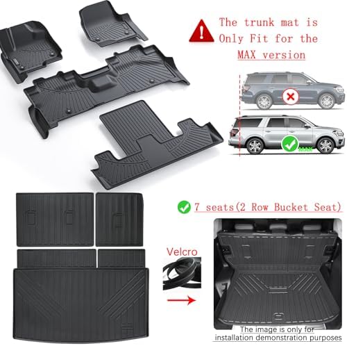 Floor Mats for Ford Expedition MAX 2018-2024 (Only Fit 7 Seats-2 Row Bucket Seat Non Short) & Trunk Mat All Weather Protection Floor Liners & Cargo Liners Velcro Covering The Backrest Accessories - Image 2