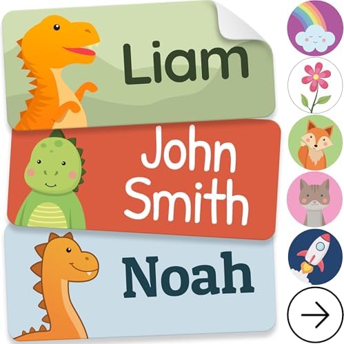 Personalized Name Labels for Kids (210 Labels) - Durable & Waterproof Custom Name Stickers for Clothing Tags, School Supplies, Camp & Daycare - Jurassic (1.2”x0.5”) by melukids