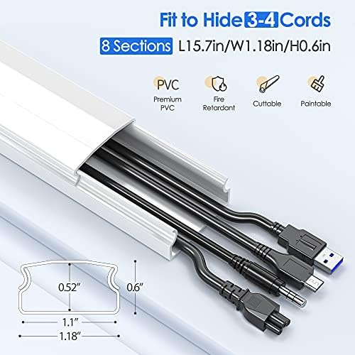 Yecaye TV Cord Hider, 125in Cord Cover, W1.18in H0.6in, White - Image 2