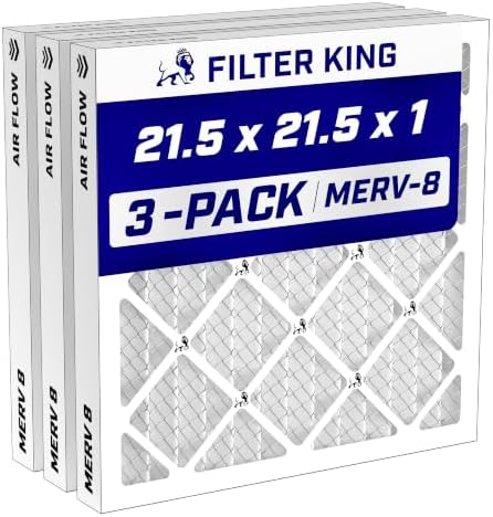 Filter King 21.5x21.5x1 Air Filter MERV 8, AC Furnace Filters (3-Pack) by FilterKing