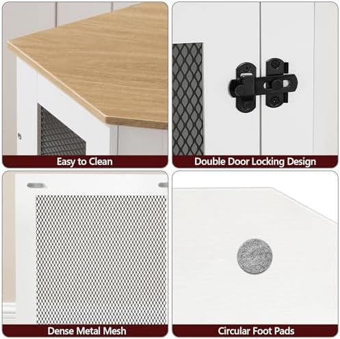 MAHANCRIS Corner Dog Crate Furniture, Wooden Dog Kennel End Table, Decorative Pet Crate Indoor Use, Furniture Style Dog House for Small Medium Dog, Dog Cage TV Stand, White and Natural DCBN0801 - Image 6
