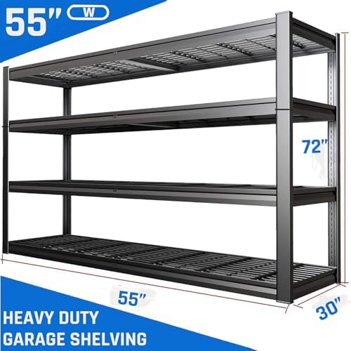 55" W Heavy Duty Garage Shelving 30" D Metal Shelving Unit, 4 Tier Adjustable Storage Shelves, Steel Industrial Shelving for Basement - Image 3