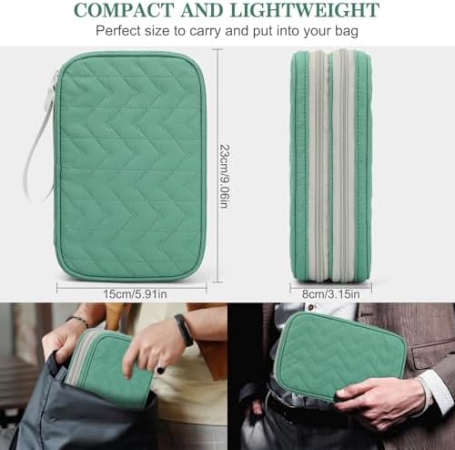 FYY Electronic Organizer, Travel Tech Pouch Bag, Large, Green Quilted - Image 2