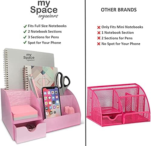 My Space Organizers Pink Desk Organizer Office, Acrylic, with Drawer, 9 Compartments, Supplies and Cool Desk Accessories Organizer, Desktop Pen Holder (Pink) - Image 5