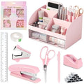 COMFYROOM Pink Desk Accessories with Pen Holder, Pink Office Supplies Desk Organizers and Accessories for women, Tape Dispenser, Stapler, Staple Remover, Staples, Clips Set, Ruler, Scissor, Pen, Tape by COMFYROOM