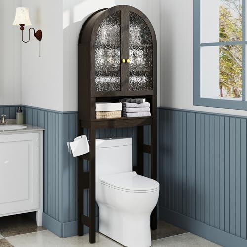 HMstone Over The Toilet Storage Cabinet, Arched Bathroom Organizer and Storage with Acrylic Doors and Adjustable Shelf, Space Saver Freestanding Bathroom Modern Storage Cabinet Over Toilet Dark Brown - Image 6