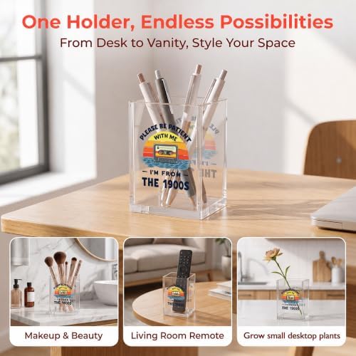 Funny Office Acrylic Cosmetic Pen Pencil Holder Cup, Be Patient with Me I'm From the 1900s Pencil Organizer, Vintage Cassette Office Desk Accessories, Sarcastic Gifts for Women Men（A49） - Image 3