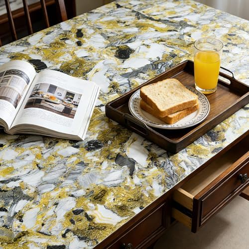 Drawer and Shelf Liner - Yellow Black Marble Pattern Non Adhesive - Image 6
