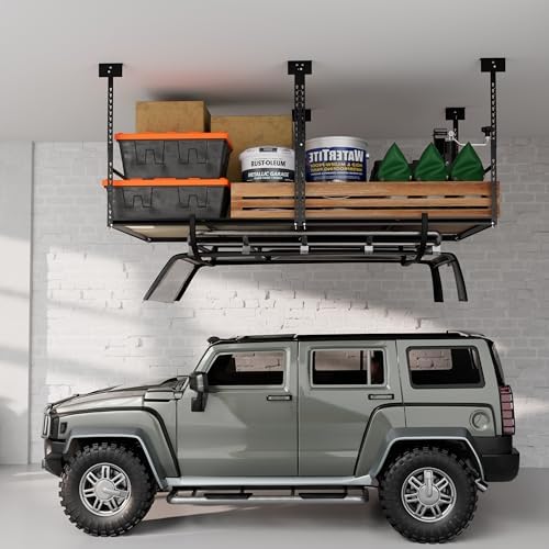 3x8 Ft Overhead Garage Storage Rack, 28-41 inch Height Adjustable Ceiling Mounted Organization Rack, 850 lbs Weight Capacity, 36"x96" Heavy Duty Space-Saving Metal Rack for Garage Storage - Image 5