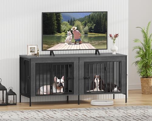 EasyCom 55.12" Dog Crate Furniture for 1 or 2 Dogs, 0-20 Pounds, Dark Grey - Image 7