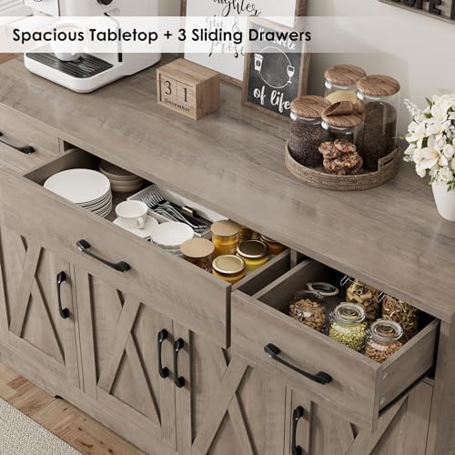 HOSTACK Kitchen Buffet Sideboard Storage Cabinet, Coffee Bar Cabinet, Grey - Image 5