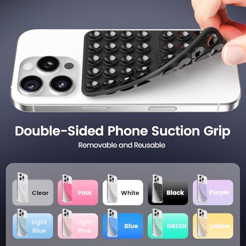 2PCS Silicone Suction Cup Phone Case Mount Double Sided, Hands-Free Phone Accessories Holder for Selfies and Videos, Silicon Sticky Phone Grip for iPhone and Android, Transparent&Black - Image 4