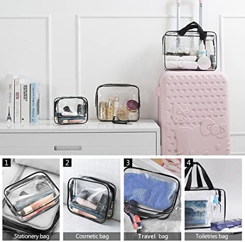 3Pcs Crystal Clear PVC Travel Toiletry Bag Kit for Women Men, Cosmetic Bags - Image 6