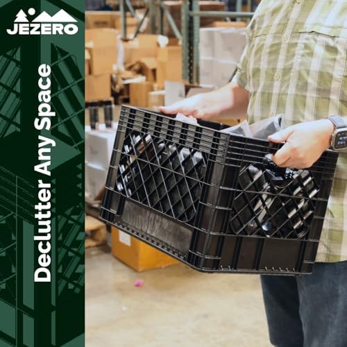 JEZERO 20 Quart 3-Pack Heavy Duty Plastic Crate | Stackable Multi-Purpose Storage Bin for Garage, Home, Office, Groceries, Outdoor, Camping & Kayaking | Black Utility Tote, 17" x 13" x 11" - Image 7