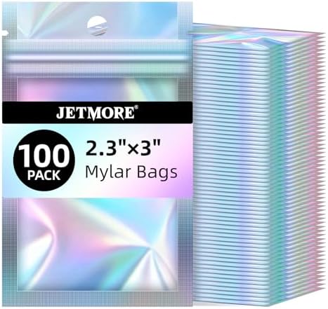 JETMORE Holographic Bags, 100 PCS Mylar Bags, 2.3x3in Clear Bags for Gifts by Jetmore