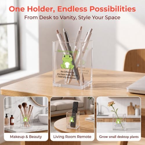 Inspirational Frog Office Acrylic Cosmetic Pen Pencil Holder Cup, Never Frog-et the Difference You Make Pencil Organizer, Cute Desk Accessories, Motivational Gifts for Women Men Teacher（A26） - Image 3