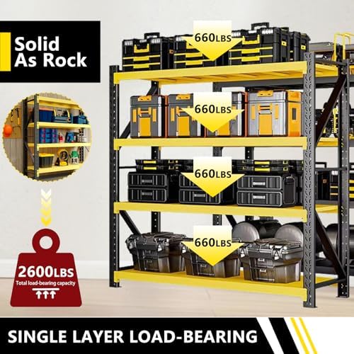 5000LBSHeavy Duty Warehouse Shelving 4-Tier Industrial Steel Storage Shelves, 2600LB Capacity Per Shelf, Adjustable Shelves for Garage/Factory/Commercial Use (Black and Yellow, W78.74*D23.62*H78.74) - Image 4