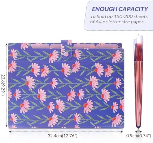 SKYDUE Accordion File Organizer, Floral Expanding File Folders with 5 Pockets, Cute Document Organizer for Paper Storage, School Office & Hospital Supplies Letter/A4 Size Periwinkle Blue - Image 4