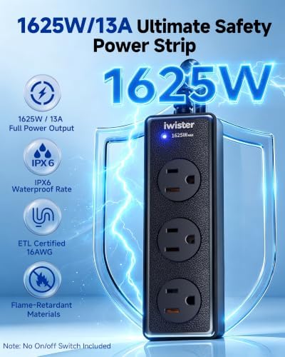 Outdoor Power Strip Weatherproof, 5FT Extension Cord, 3 AC Outlets - Image 2