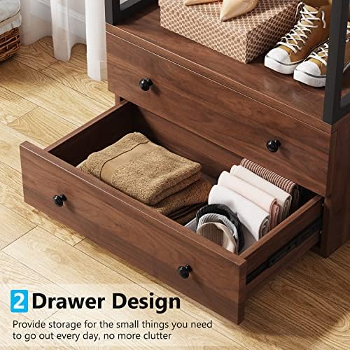 Tribesigns Freestanding Closet Organizer Small Clothes Rack Coat Rack with Drawers and Shelves, Heavy Duty Small Garment Rack Industrial Hall Tree for Hallway, Entryway, Bedroom - Image 6