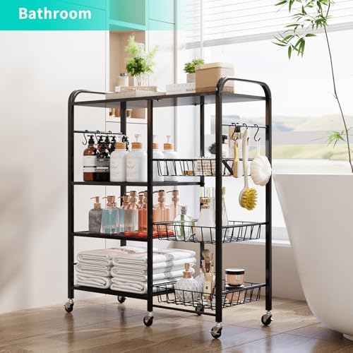 HapiRm Rolling Kitchen Microwave Cart - 4 Tier Microwave Table Stand with Pull-Out Baskets, Coffee Bar Baker's Rack with Wheels Rolling Storage Cart Organizer Shelf for Living Room Office, Balcony - Image 6