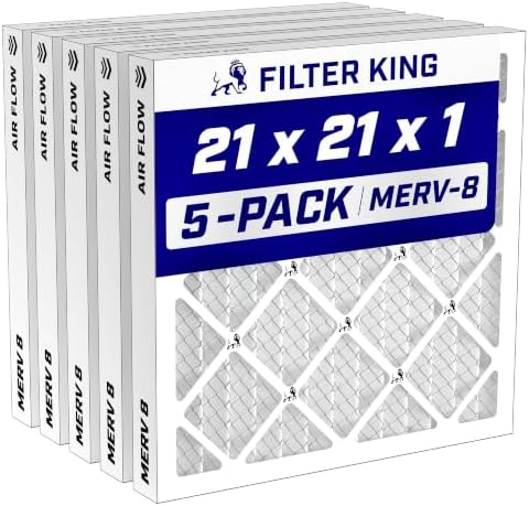 Filter King 21x21x1 Air Filter MERV 8, AC Furnace Filters (5-Pack) by FilterKing