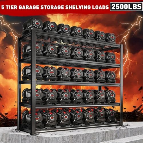 REIBII 48" W Garage Shelving Heavy Duty Load 2500LBS, 5 Tier Storage Shelves, Adjustable Metal Shelves for Warehouse, Pantry, Basement, 48" W X 72" H X18 D, 4PC - Image 4
