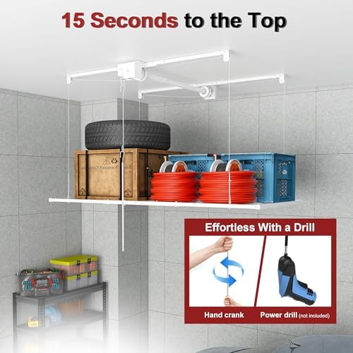 White 6x3 FT Overhead Garage Storage Rack for High Ceilings 10-12 FT - Image 5