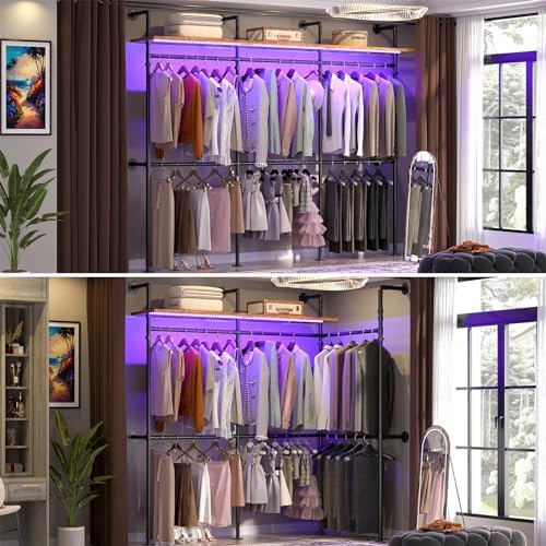 Aheaplus Industrial Pipe Clothing Rack, 118.3'' Closet System with RGB LED - Image 4