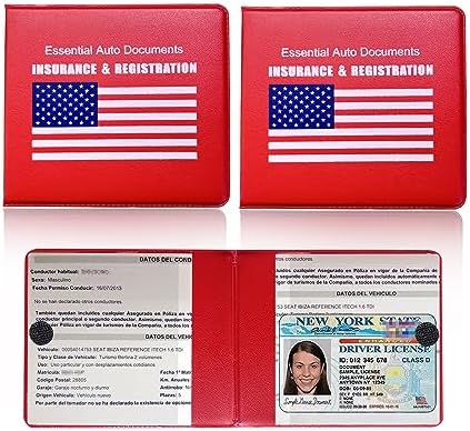 Ziciner Car Registration Insurance Holder, 2Pack Essential Auto Card Document Glove Box Organizer with Velcro Closure, Universal Car Accessories Perfect for Men & Women (Red/Blue Flag) by Ziciner