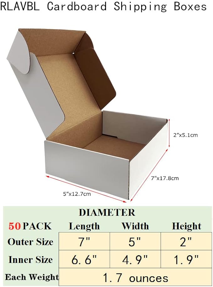 RLAVBL 7x5x2 Shipping Boxes Set of 50, Mailer Box - Image 2