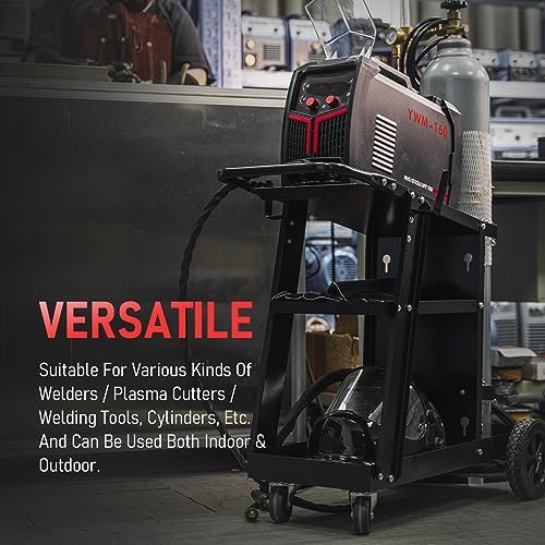 YESWELDER 3-Tier Welding Cart, Tilted Platform and 360° Rolling - Image 3