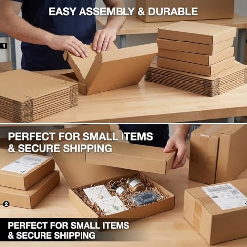 13x10x2 Cardboard Shipping Boxes Set of 20, Brown - Image 3