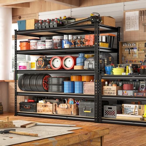 REIBII 3000LBS Garage Shelving for Warehouse, 5 Tier Heavy Duty Shelving (Pack of 2) - Image 5