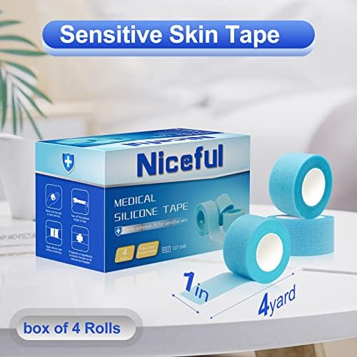 Niceful Silicone Medical Tape, Strong Hold, for Fragile Skin, 1"x4Yd 4 Roll - Image 2