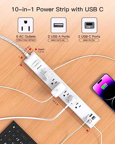 2 Pack Extension Cord 10FT Power Strips with Surge Protection - Image 2