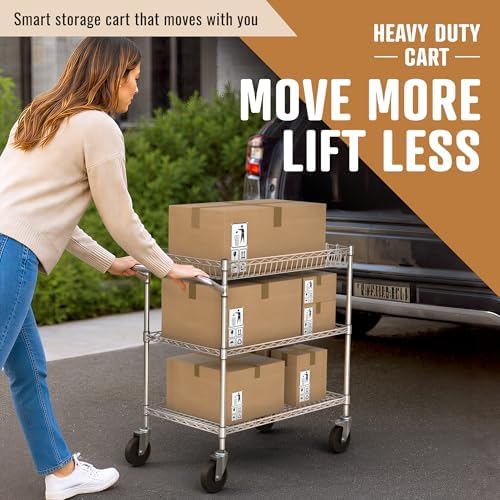 Our Modern Space 3 Tier Heavy Duty Wire Commercial Grade Rolling Cart with Wheels | Rolling Shelving Unit | Metal Utility Serving Cart with Shelves & Organizer Racks for Kitchen Bar Garage Office - Image 7
