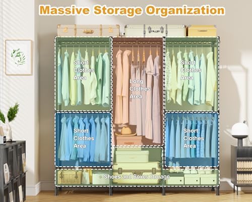 ULIFHOME E14 Heavy Duty Clothes Rack，Freestanding Clothing Racks for Hanging Clothes，Adjustable Closet Organizers and Storage，Metal Garment Rack with Shelves 58" W x16 D x77 H，Load 860LBS，Black - Image 3
