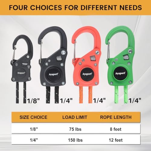 Ayaport Rope Tie Down Ratchet with Carabiner Clip 1/4" x 12', 4pcs - Image 4