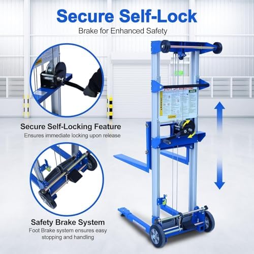 70" Material Lift Winch Stacker, Hand Winch Lift Truck with Fixed-Leg, Manual Material Lifter Pallet Stacker for Contractor, Workshop, Industrial, 500lbs - Image 5