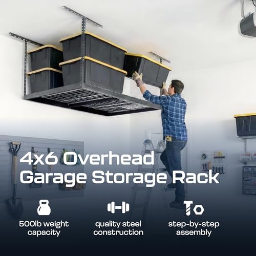 MonsterRax 4x6 Overhead Garage Storage Rack, Gray, 18"-33" Height - Image 2