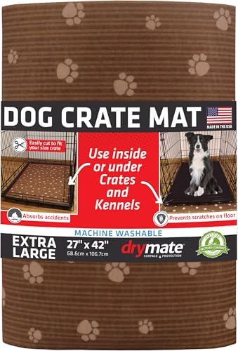 Drymate Dog Crate Mat Liner, Absorbs Urine, Waterproof, Non-Slip, Washable Puppy Pee Pad for Kennel Training - Use Under Pet Cage to Protect Floors, Thin Cut to Fit Design (USA Made) (Brown)(27"x42") by Drymate