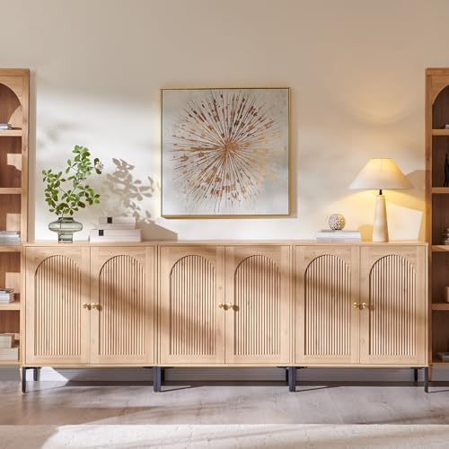 IFGET 92.63" W Modern Arched Sideboard Buffet Cabinet with Storage, Natural by IFGETEnrichYourLivingSpace