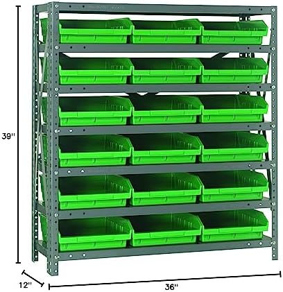 Quantum Storage Systems 1239-109GN Steel Shelving Unit with 4" Shelf Bins, 12" D x 36" W x 39" H, Green - Image 2