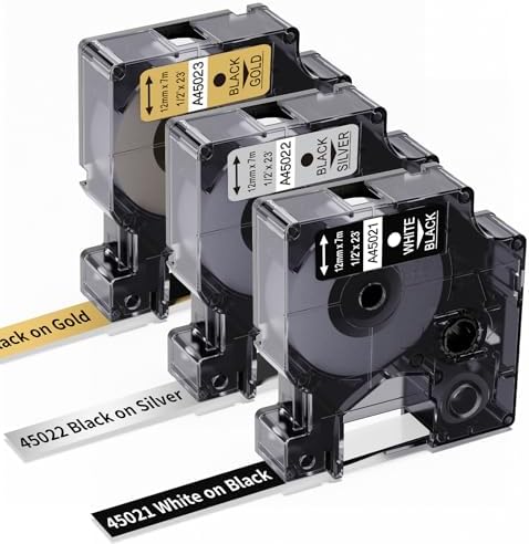 3X Replace for Dymo Label Maker Refills D1 1/2Inch x 23Ft Black/Gold/Silver by Freshworld