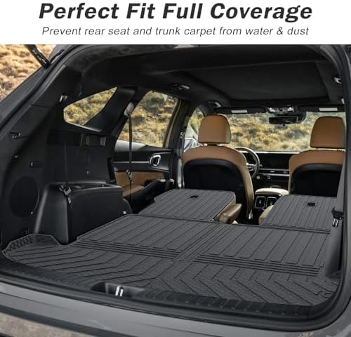 KUST Trunk Cargo Mat for Kia Sorento 2021-2025 2026 (6 Seats), TPE Rubber Rear Cargo Liner with 2nd Row Backrest Mat for Sorento Accessories All Weather Protection Cover 3PCS - Image 4